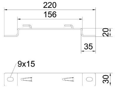 Dimensional drawing 2 OBO DBLG 20 150 FS Wall   ceiling bracket for cable tray