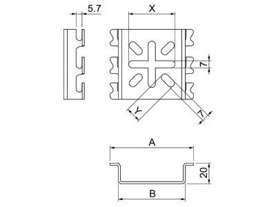 Dimensional drawing 1 OBO MPG 90 FT Mounting plate for cable support system
