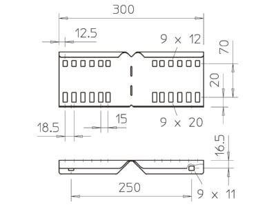 Dimensional drawing 1 OBO LWVG 110 FS Corner joint for cable support Steel
