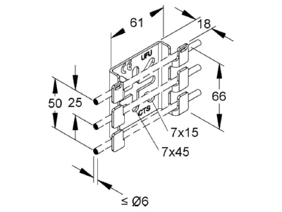 Dimensional drawing Niedax GTMB 65 S Mounting material for cable tray