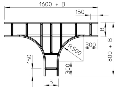 Dimensional drawing 2 OBO WLT 1640 FT Tee for cable ladder 400x160mm