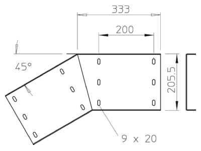 Dimensional drawing 1 OBO WRWV 200 V FT Corner joint for cable support Steel
