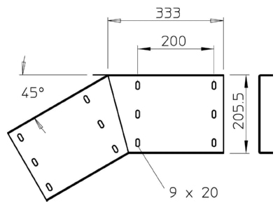 Dimensional drawing 2 OBO WRWV 200 V FT Corner joint for cable support Steel