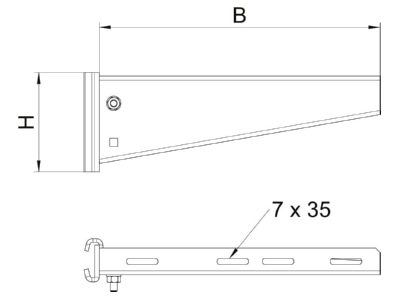Dimensional drawing 1 OBO AS 55 61 FT Profile console for cable support
