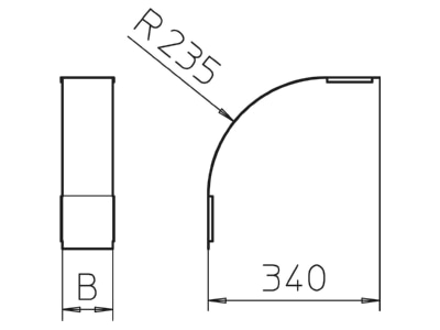 Dimensional drawing 1 OBO DBV 110 100 F FS Bend cover for cable tray 100mm
