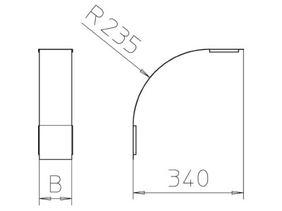 Dimensional drawing 2 OBO DBV 110 100 F FS Bend cover for cable tray 100mm