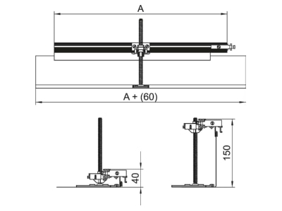 Dimensional drawing 1 OBO OKA G30040150FBR Underfloor duct flush open 300mm
