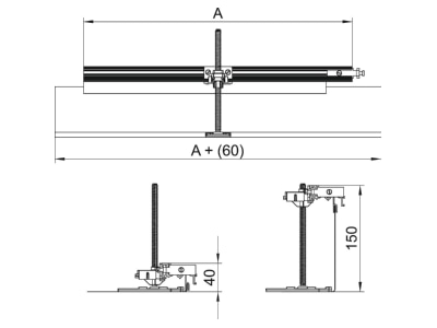 Dimensional drawing 2 OBO OKA G30040150FBR Underfloor duct flush open 300mm