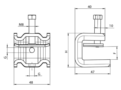 Dimensional drawing 3 OBO SSP 6 21 M6 FT Fixing clamp 6   21mm steel