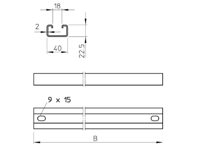 Mazeichnung 2 OBO MS4022P1092FT Profilschiene 1092x40x22 5  St  FT