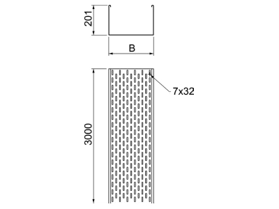 Dimensional drawing 2 OBO MFR 220 FT Cable tray 200x200mm