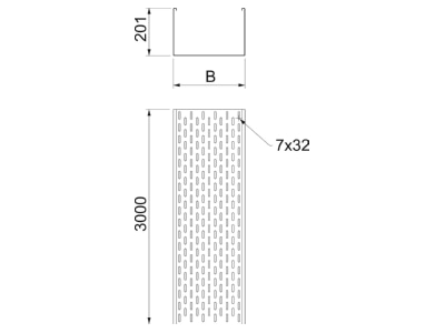 Dimensional drawing 1 OBO MFR 240 FT Cable tray 200x400mm
