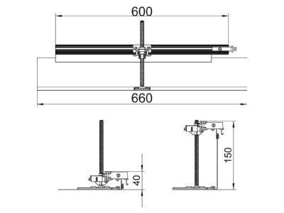 Dimensional drawing 1 OBO OKA G60040150FBR Underfloor duct flush open 600mm
