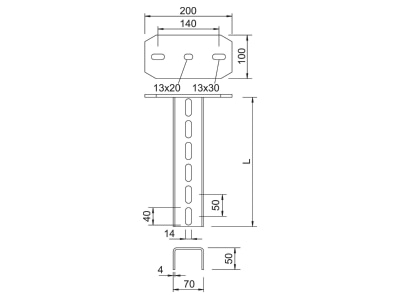 Mazeichnung 1 OBO US 7 K 120 A2 Haengestiel m Kopfpl  70x50x1200 US 7 K 120VA4301