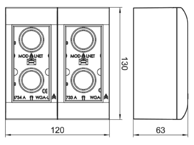 Dimensional drawing 1 OBO WG AK RW Socket outlet  receptacle  white
