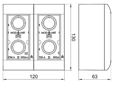Dimensional drawing 2 OBO WG AK RW Socket outlet  receptacle  white