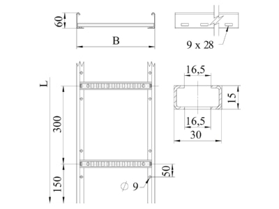 Dimensional drawing 1 OBO LCIS 660 3 FS Cable ladder 60x600mm
