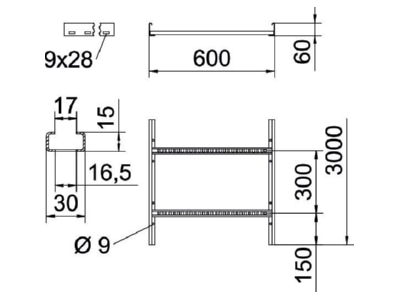 Dimensional drawing 2 OBO LCIS 660 3 FS Cable ladder 60x600mm