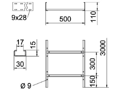 Dimensional drawing 1 OBO SLCS 1150 3 FT Cable ladder 110x500mm
