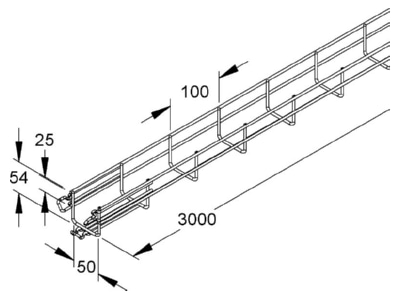 Ma�zeichnung Niedax MTC 54 050 E3 Gitterrinne 54x50x3000mm  CITO