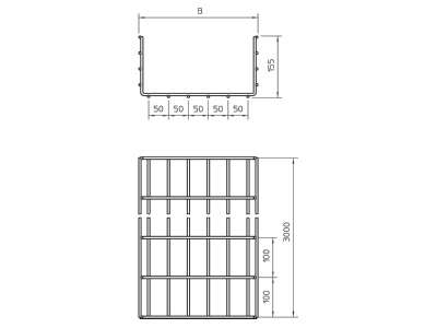 Dimensional drawing 1 OBO SGR 155 300 G Mesh cable tray 155x300mm GR 155 300 G
