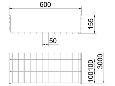 Dimensional drawing 2 OBO SGR 155 600 G Mesh cable tray 155x600mm GR 155 600 G