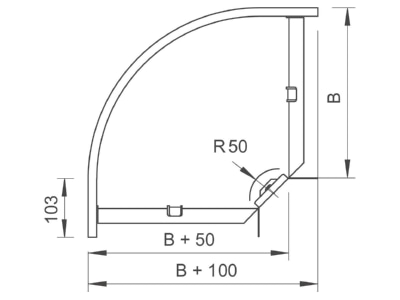 Dimensional drawing 1 OBO RB 90 610 A4 Bend for cable tray  solid wall  RB90 610 VA4571
