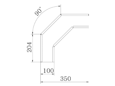 Dimensional drawing 2 OBO RB 90 610 A4 Bend for cable tray  solid wall  RB90 610 VA4571