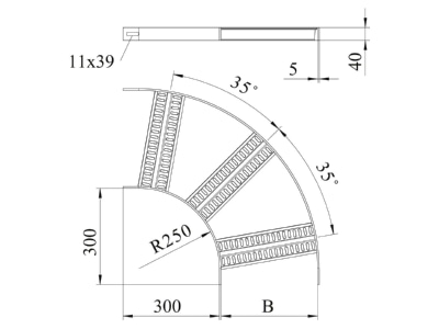 Dimensional drawing 1 OBO SLZB 90 200 FT Horizontal Bend for cable ladder
