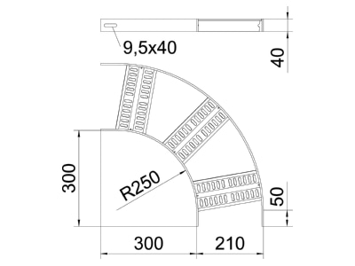 Dimensional drawing 2 OBO SLZB 90 200 FT Horizontal Bend for cable ladder
