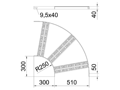 Dimensional drawing 2 OBO SLZB 90 500 FT Horizontal Bend for cable ladder