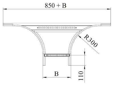 Dimensional drawing 2 OBO LAA 1130 R3 FS Add on tee for cable ladder 300x110mm