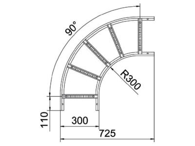 Dimensional drawing 2 OBO LB 90 1130 R3 FS Horizontal Bend for cable ladder
