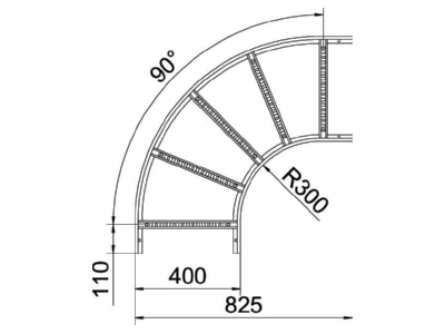 Dimensional drawing 2 OBO LB 90 1140 R3 FT Horizontal Bend for cable ladder