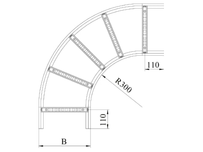 Dimensional drawing 1 OBO LB 90 1160 R3 FS Horizontal Bend for cable ladder
