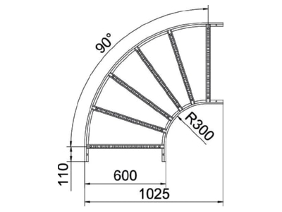 Dimensional drawing 2 OBO LB 90 1160 R3 FT Horizontal Bend for cable ladder