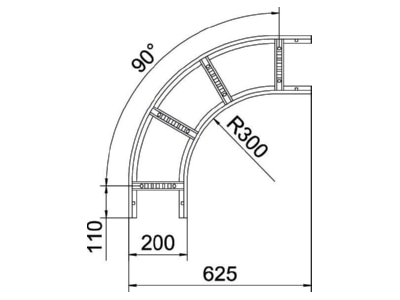 Dimensional drawing 2 OBO LB 90 620 R3 FS Horizontal Bend for cable ladder