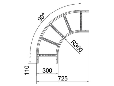 Dimensional drawing 2 OBO LB 90 630 R3 FS Horizontal Bend for cable ladder