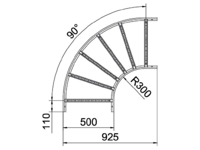 Dimensional drawing 2 OBO LB 90 650 R3 FS Horizontal Bend for cable ladder