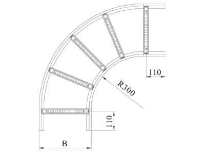 Dimensional drawing 1 OBO LB 90 660 R3 FS Horizontal Bend for cable ladder
