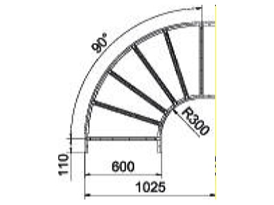 Dimensional drawing 2 OBO LB 90 660 R3 FS Horizontal Bend for cable ladder