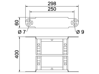 Dimensional drawing 2 OBO LGBE 640 FS Bend for cable ladder 60x400mm