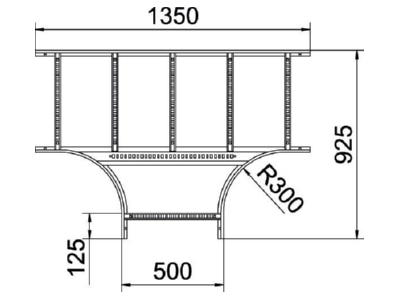 Dimensional drawing 1 OBO LT 650 R3 FS Tee for cable ladder 500x60mm
