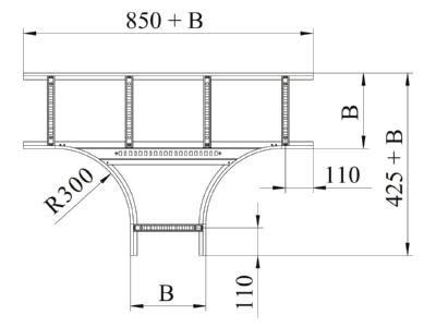 Dimensional drawing 2 OBO LT 650 R3 FS Tee for cable ladder 500x60mm
