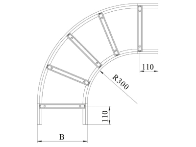 Dimensional drawing 1 OBO SLB 90 1160R3 FT Horizontal Bend for cable ladder
