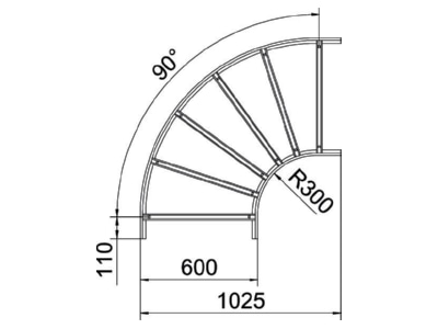 Dimensional drawing 2 OBO SLB 90 1160R3 FT Horizontal Bend for cable ladder