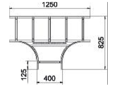 Dimensional drawing 1 OBO SLT 1140 R3 FT Tee for cable ladder 400x110mm
