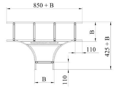 Dimensional drawing 2 OBO SLT 1140 R3 FT Tee for cable ladder 400x110mm