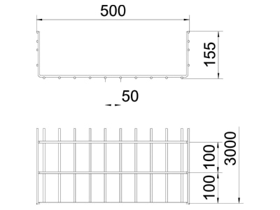 Mazeichnung 2 OBO SGR 155 500 FT Schwere Gitterrinne