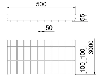 Mazeichnung 1 OBO SGR 55 500 FT Schwere Gitterrinne